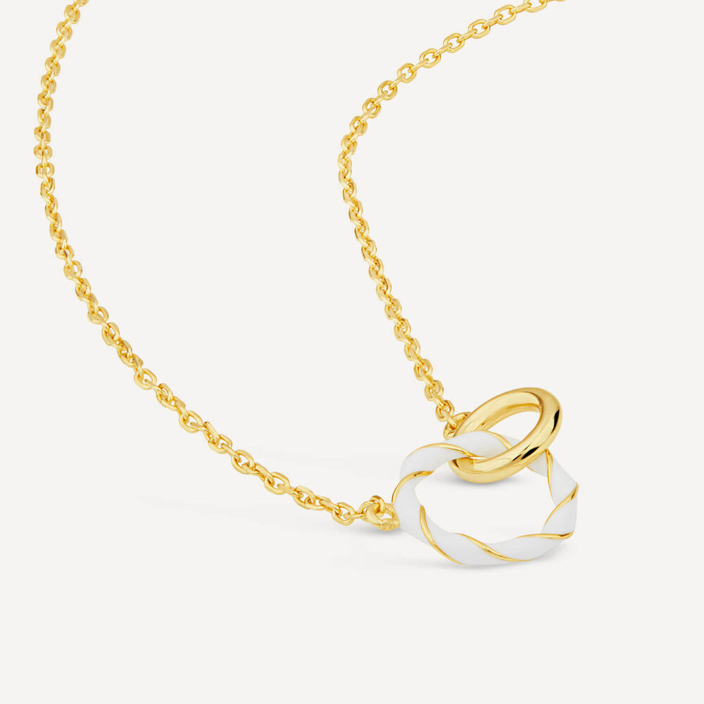 Silver & Yellow Gold Plated Double Circle White Enamel Necklet image number 3