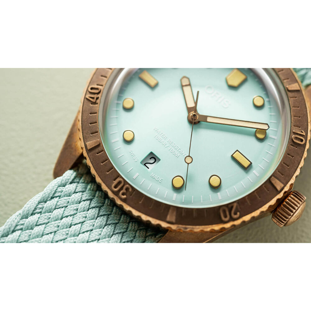 Oris Divers Sixty-Five 38mm Green Dial Perlon Strap Watch image number 2