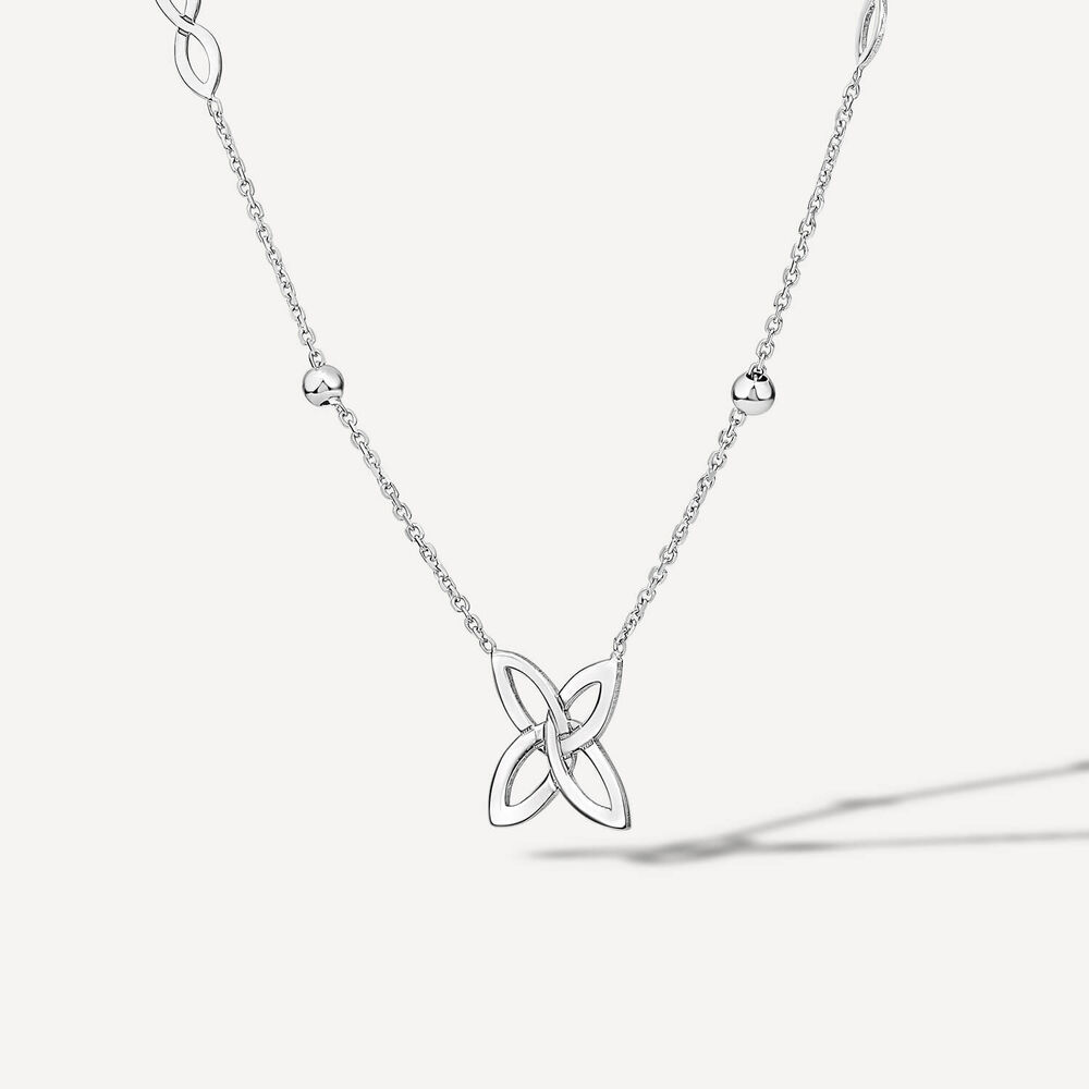 9ct White Gold Flower Infinity Beads Necklet image number 1