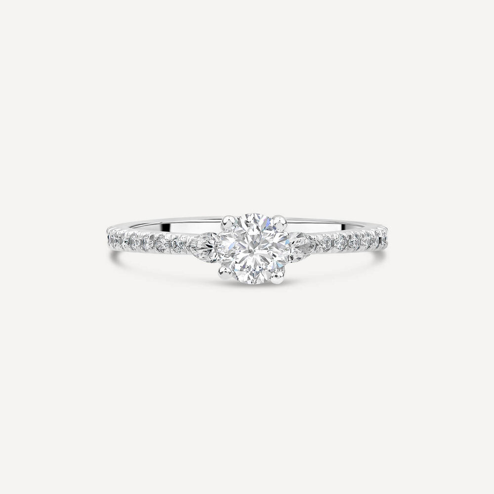 Northern Star 0.75ct Diamond Round Brilliant Small Pear Sides & Shoulders Platinum Ring image number 1