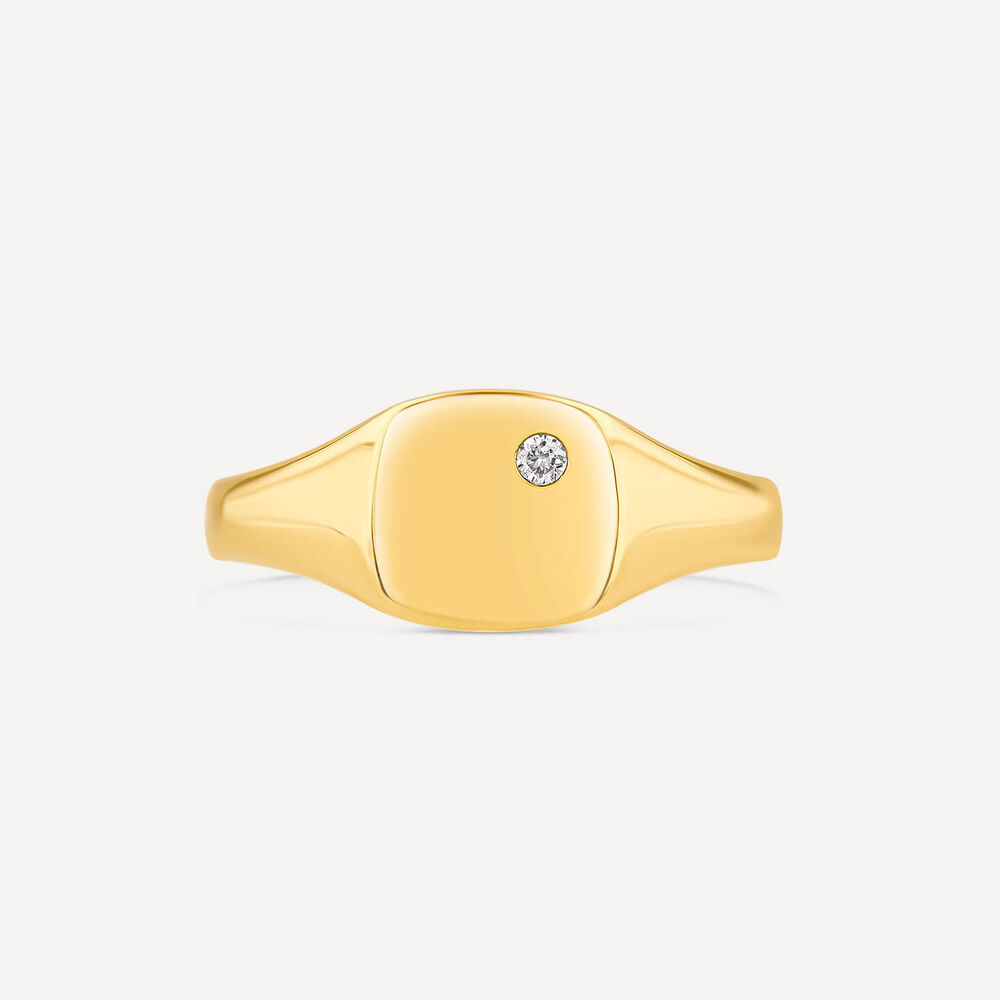 9ct Yellow Gold Square Diamond Set Signet Ring image number 1