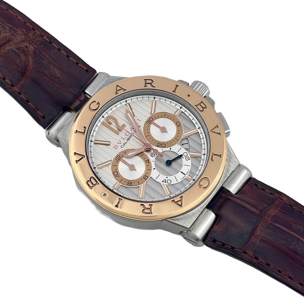 Pre-Owned Bvlgari Diagono Chronograph 42mm Silver Dial Brown Leather Strap Watch image number 1