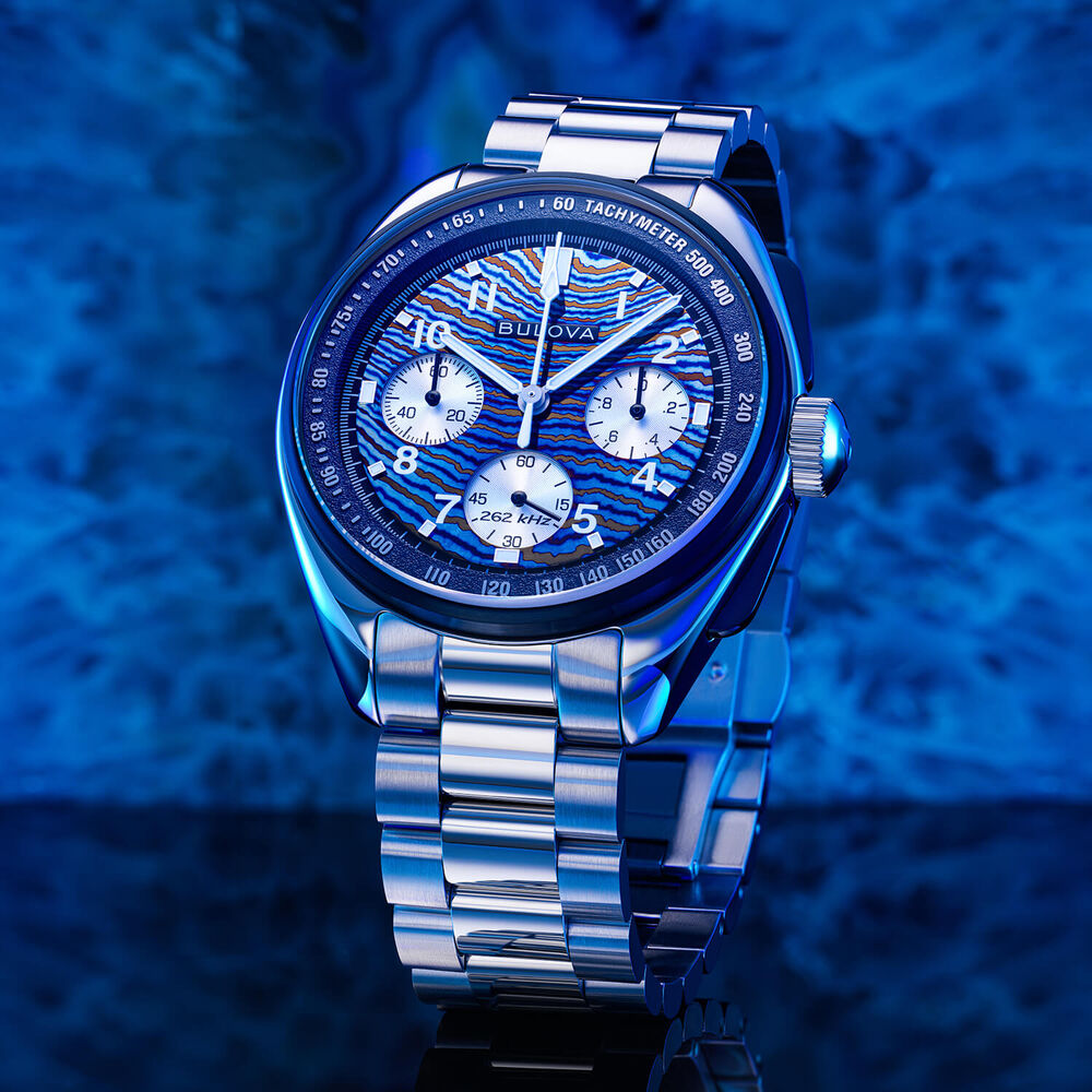 Bulova Lumar Pilot Timascus 43mm Blue Dial Steel Bracelet Watch image number 9