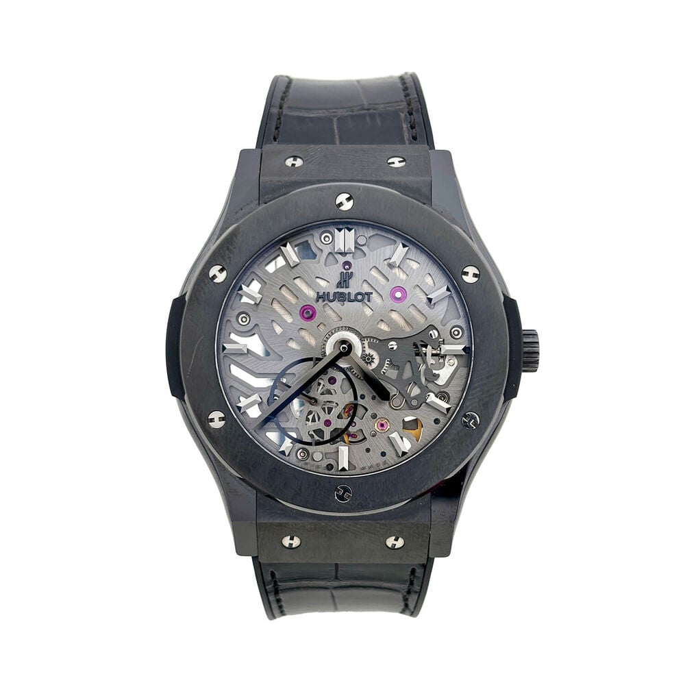 Pre-Owned Hublot Classic Fusion 42mm Skeleton Dial Black Leather Strap Watch image number 0