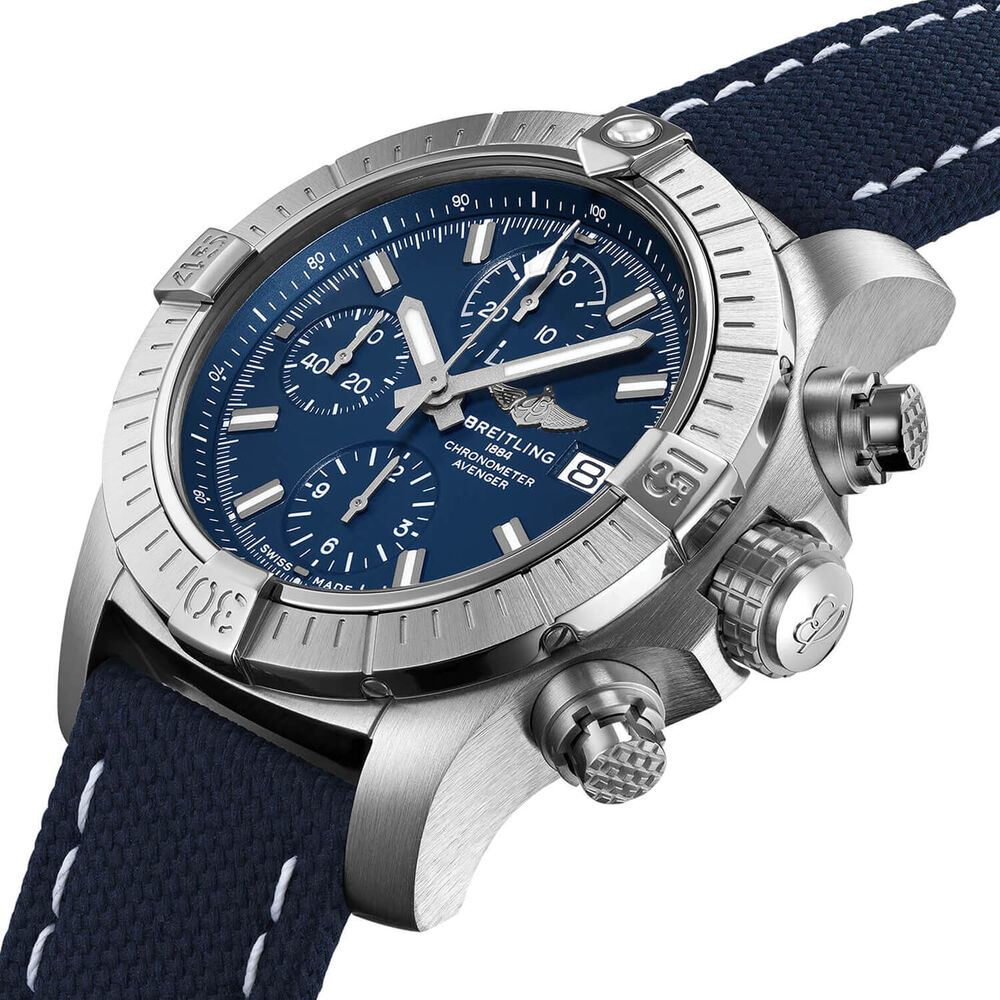 Breitling Avenger 43mm Chronograph Blue Steel Case Blue Strap Watch