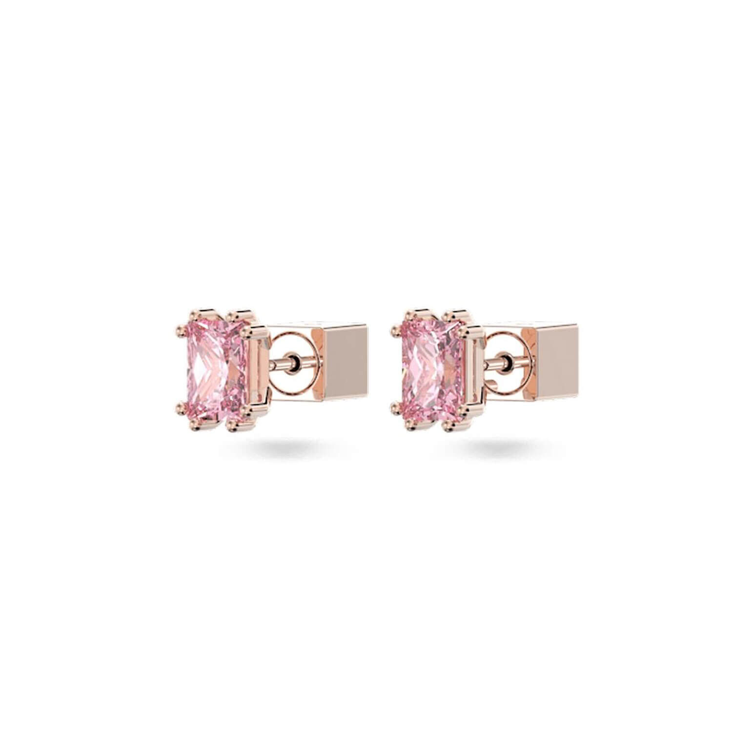 Swarovski Stilla Pink Crystal Rectangular Stud Earrings at Fraser Hart