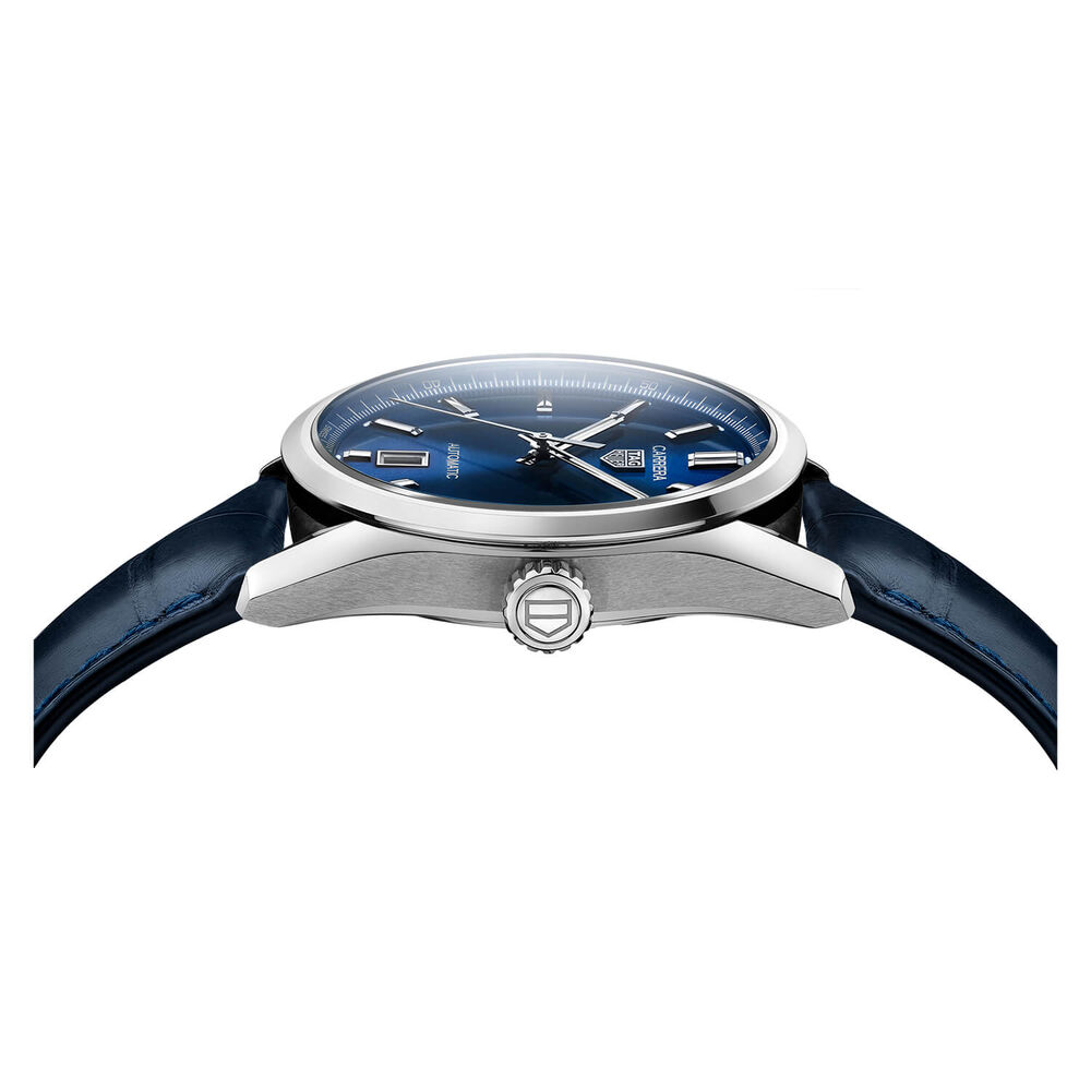 TAG Heuer Carrera Date Automatic 39mm Blue Dial Steel Case Blue Alligator Strap Watch image number 2