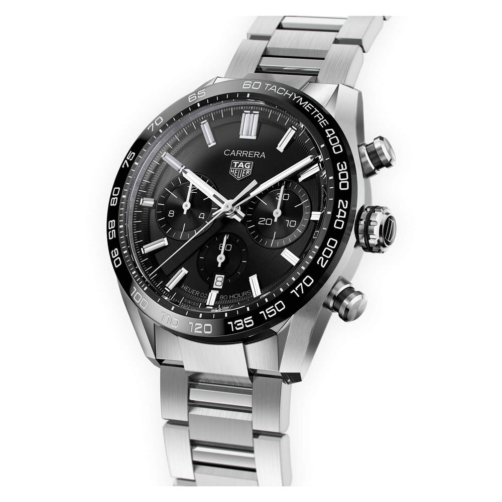 TAG Heuer Carrera Chronograph 44mm Black Dial & Bezel Stainless Steel Bracelet Watch image number 2