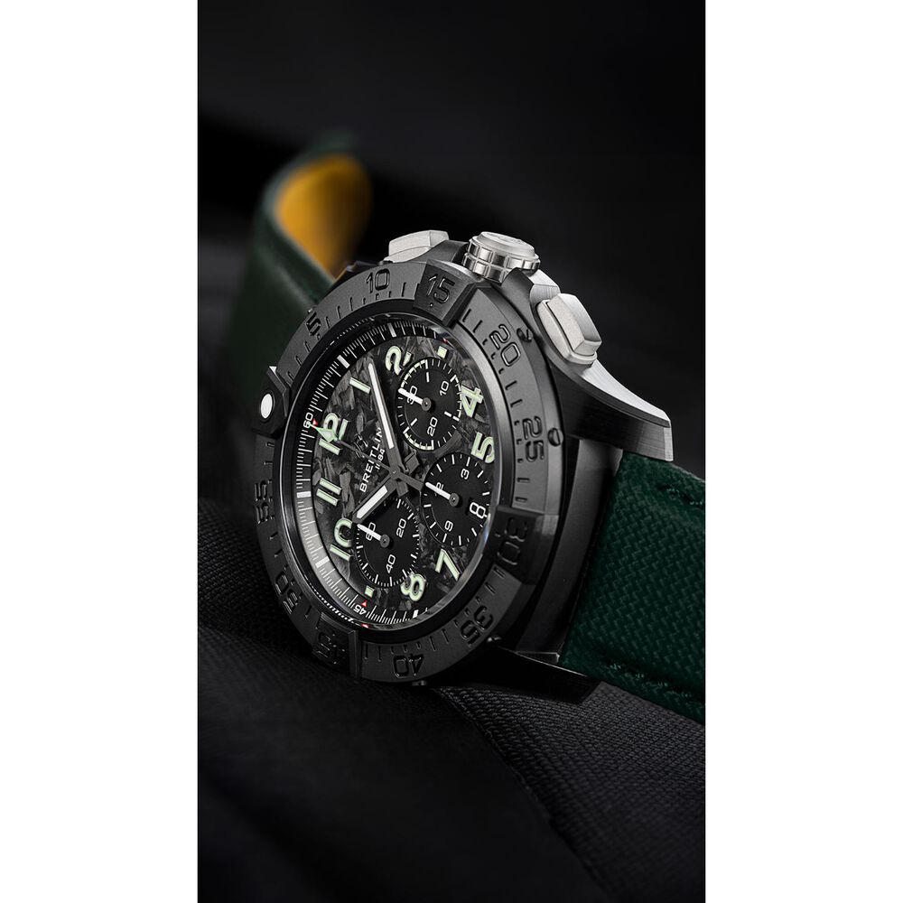 Breitling Super Avenger B01 Chronograph 46mm Black Dial Green Leather Strap Watch image number 4