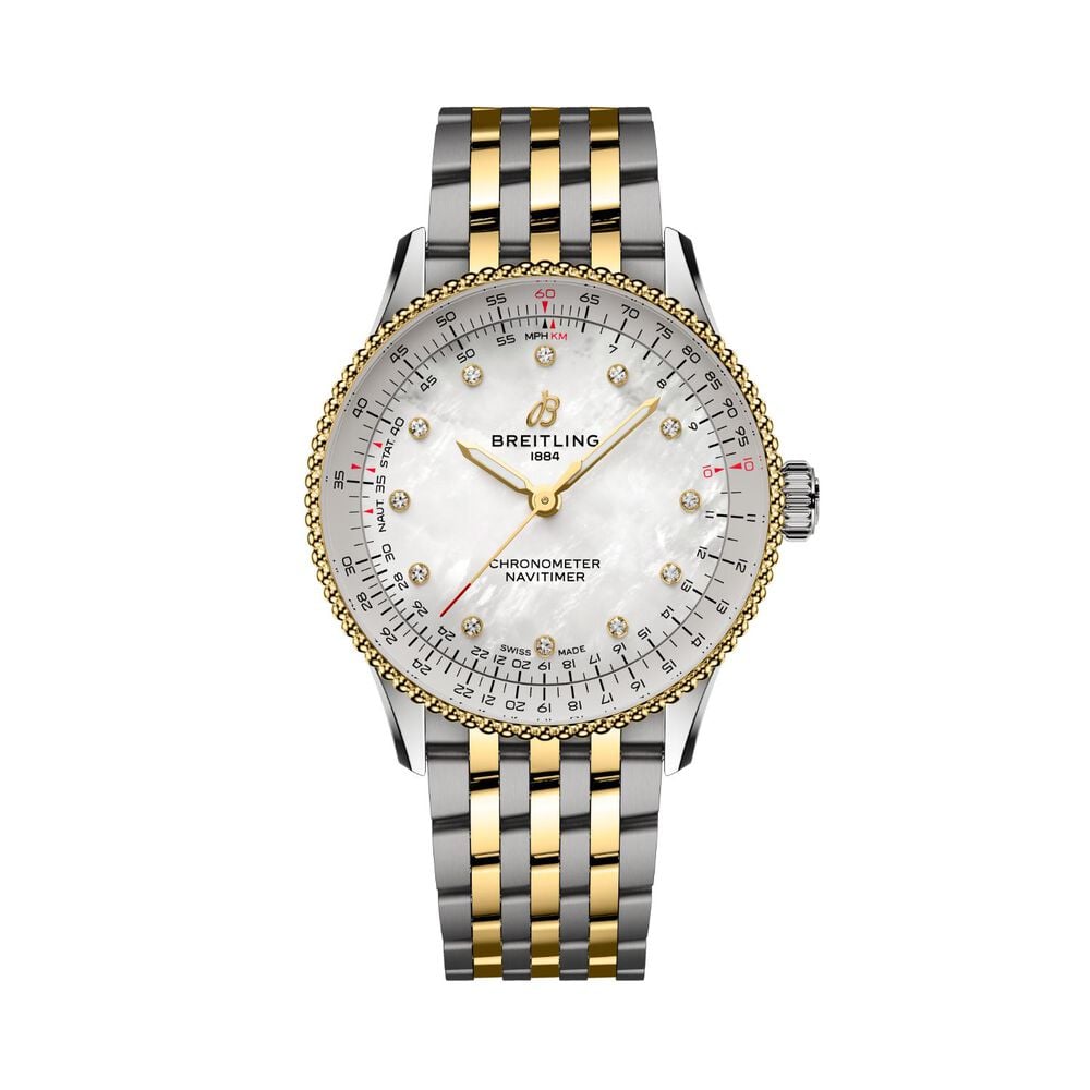 Breitling Navitimer Automatic 36mm White MOP Dial Steel & 18ct Yellow Gold Bracelet Watch