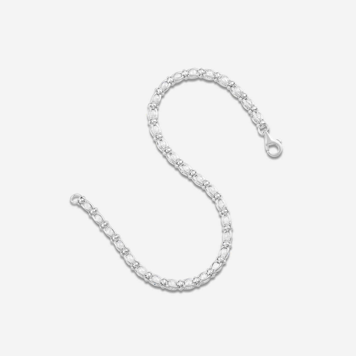Women's 6.5" Silver Stainless Steel Cubic Zirconia Stone Link Bracelet With Box