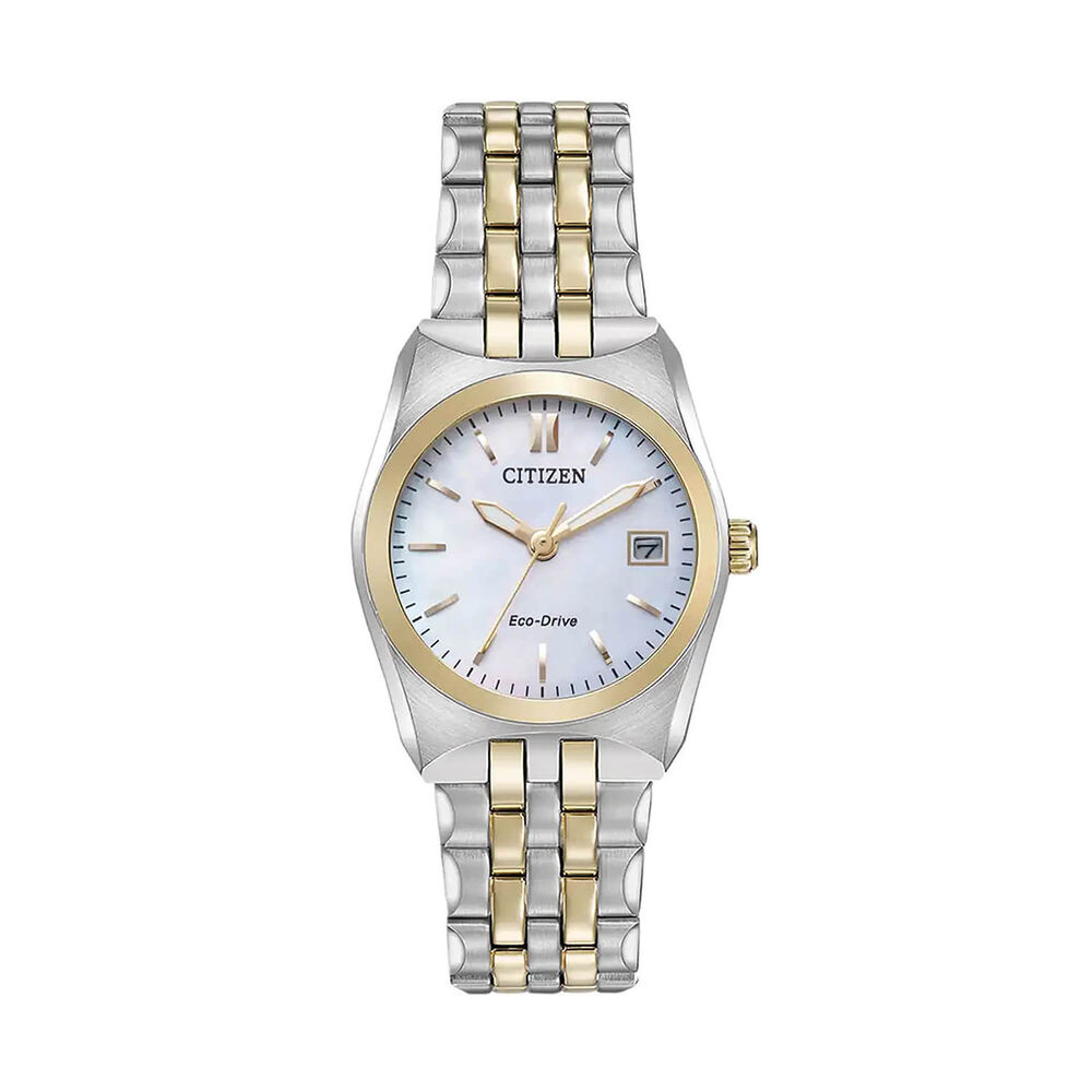 Citizen Eco-Drive 28mm Mother of Pearl Dial Two Tone Steel Bracelet Watch