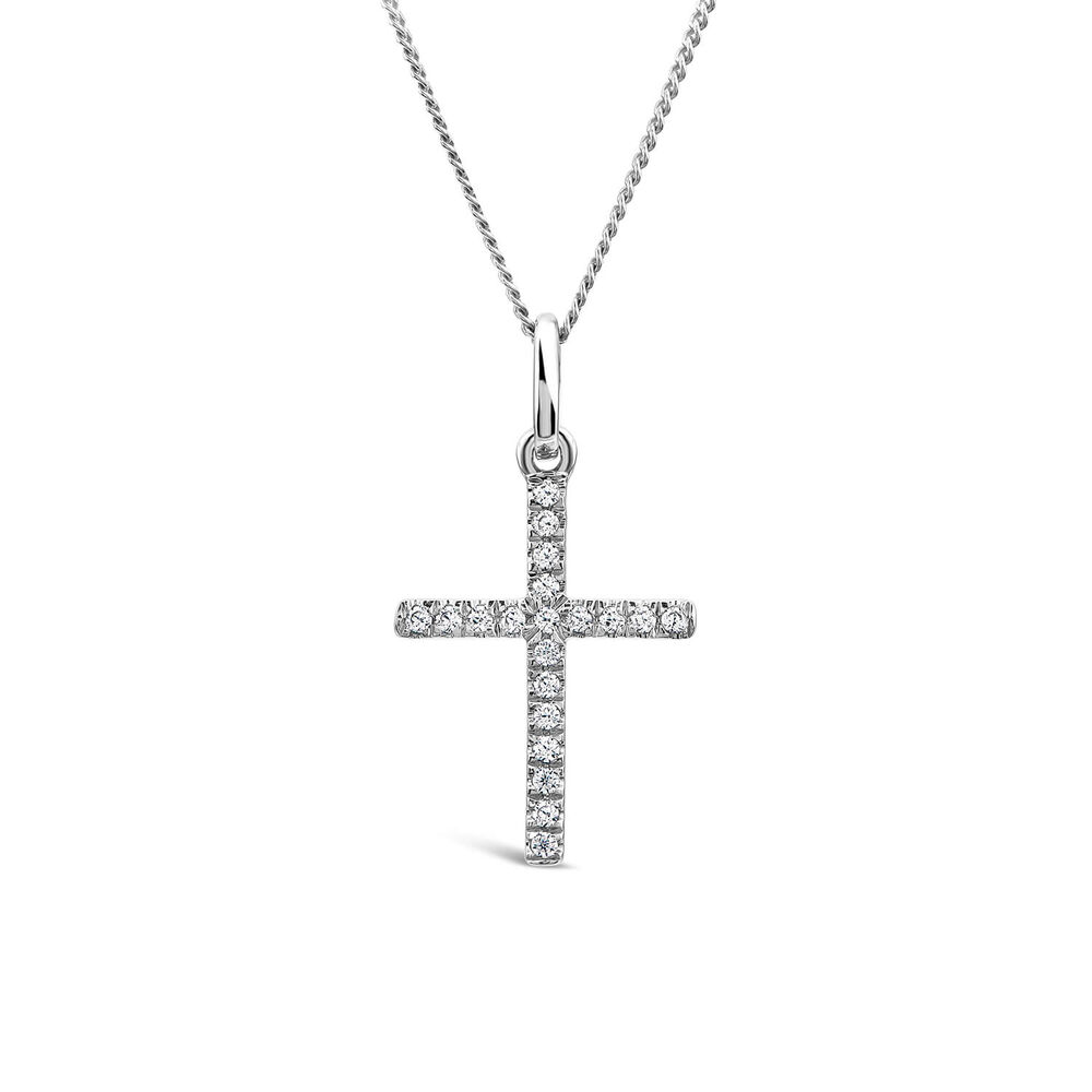 9ct White Gold 0.10ct Diamond Cross Pendant