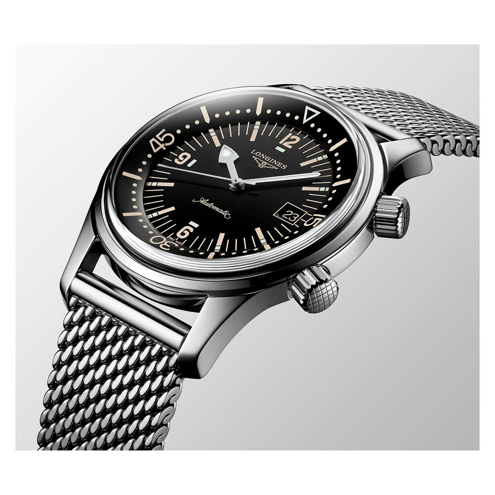 Longines Legend Diver Automatic Black Dial Steel Bracelet Men's Watch image number 2