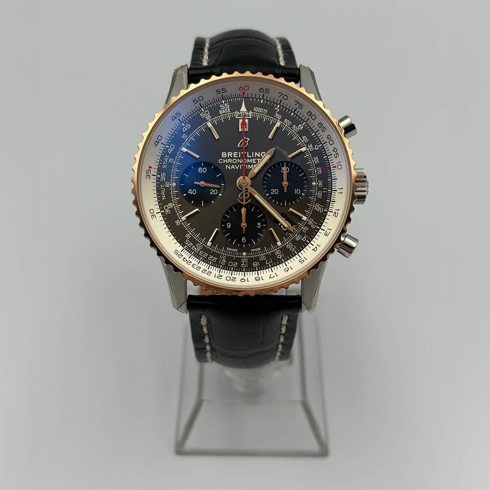 Pre-Owned Breitling Navitimer 1 43mm Grey Chronograph Dial Black Leather Strap Watch