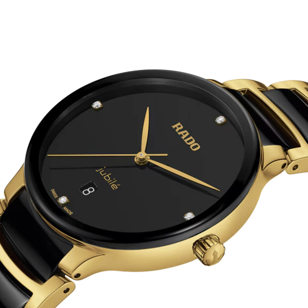 Rado Centrix Diamonds 39.5mm Black Dial Ceramic & Gold PVD Steel Bracelet Watch image number 1