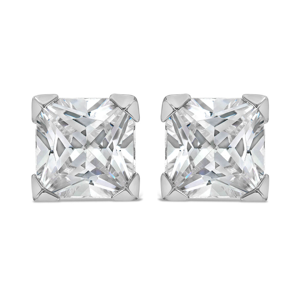 9ct White Gold 6mm Princess Cut Cubic Zirconia Stud Earrings