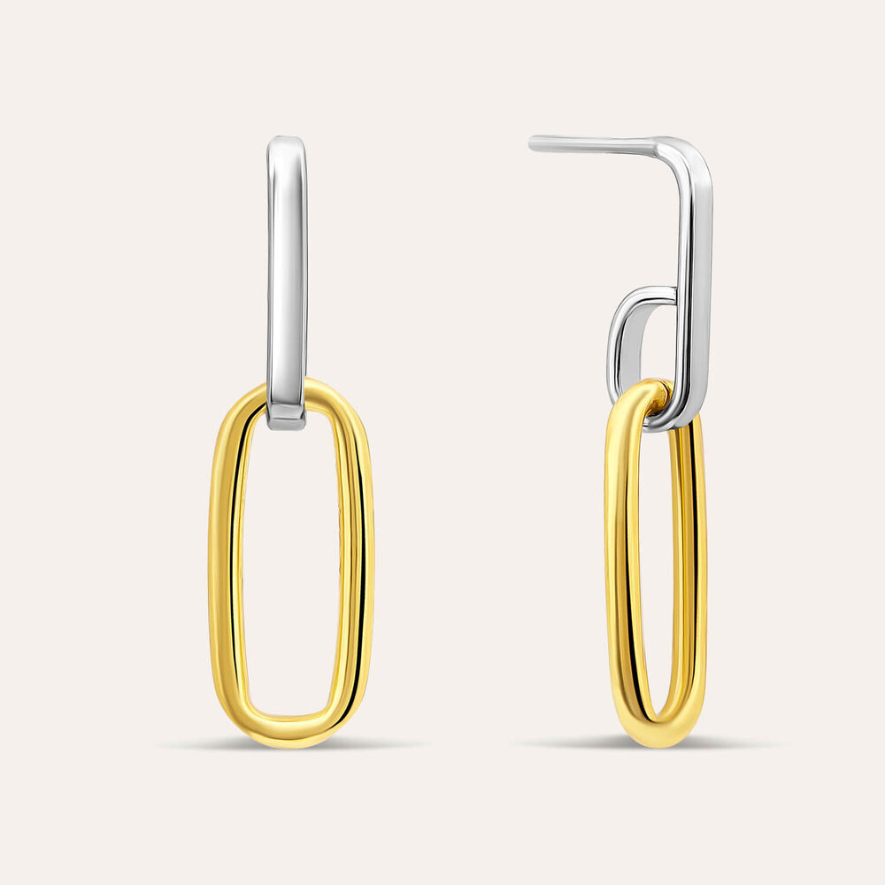 Sterling Silver Two Tone Oval Link Drop Earring
