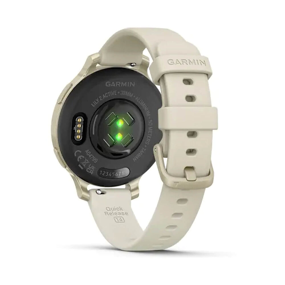 Garmin Lily® 2 Active Lunar Gold Bezel Bone Silicone Strap Watch image number 7