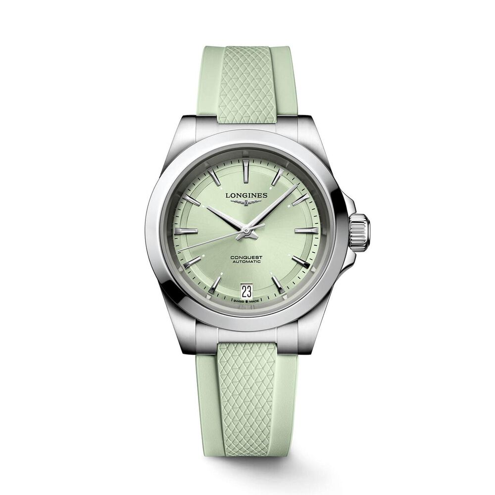 Longines Conquest 34mm Green Dial Rubber Strap Watch image number 0