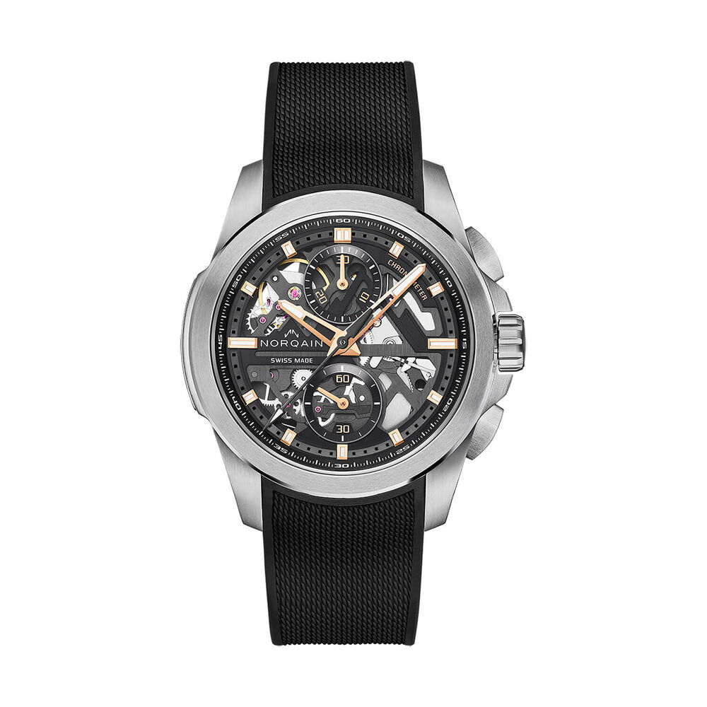 NORQAIN Independence Skeleton Chrono 42mm Dial Black Rubber Strap Watch