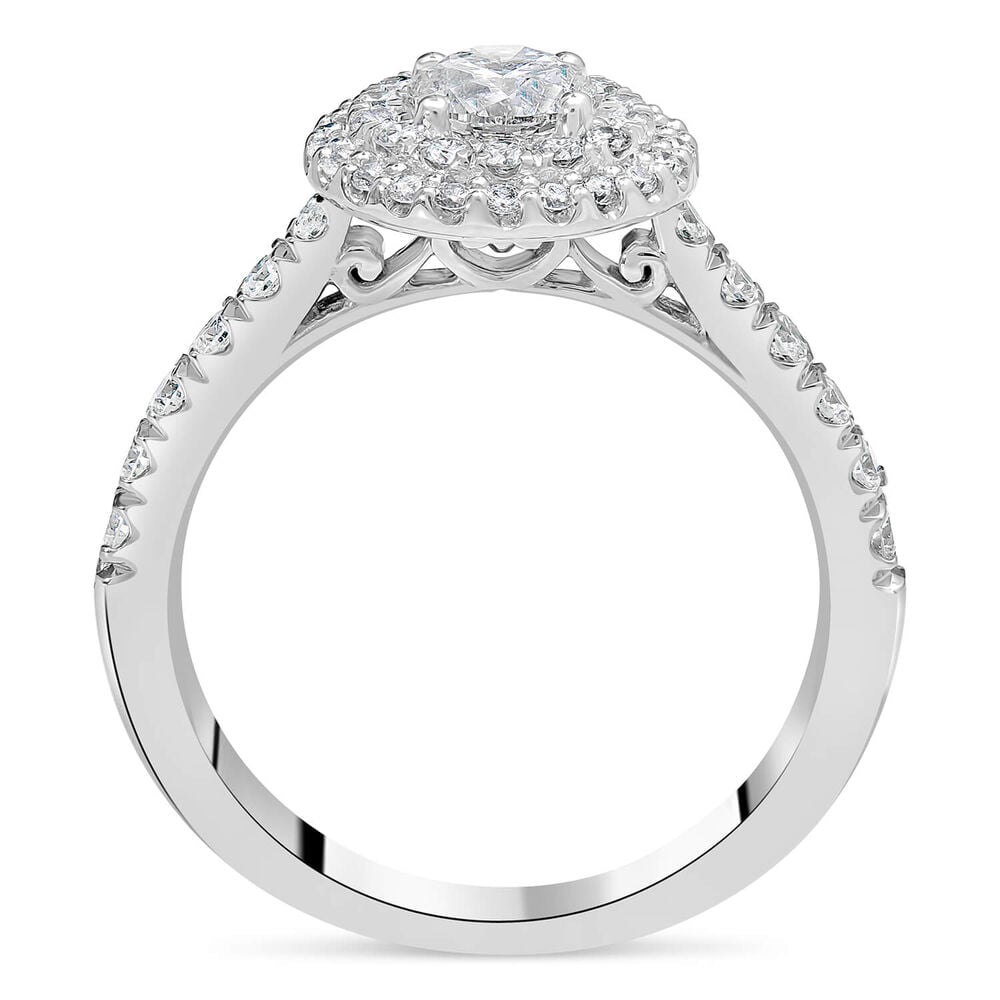 Northern Star 18ct White Gold 1.00ct Diamond Round Double Halo & Shoulders Ring image number 3