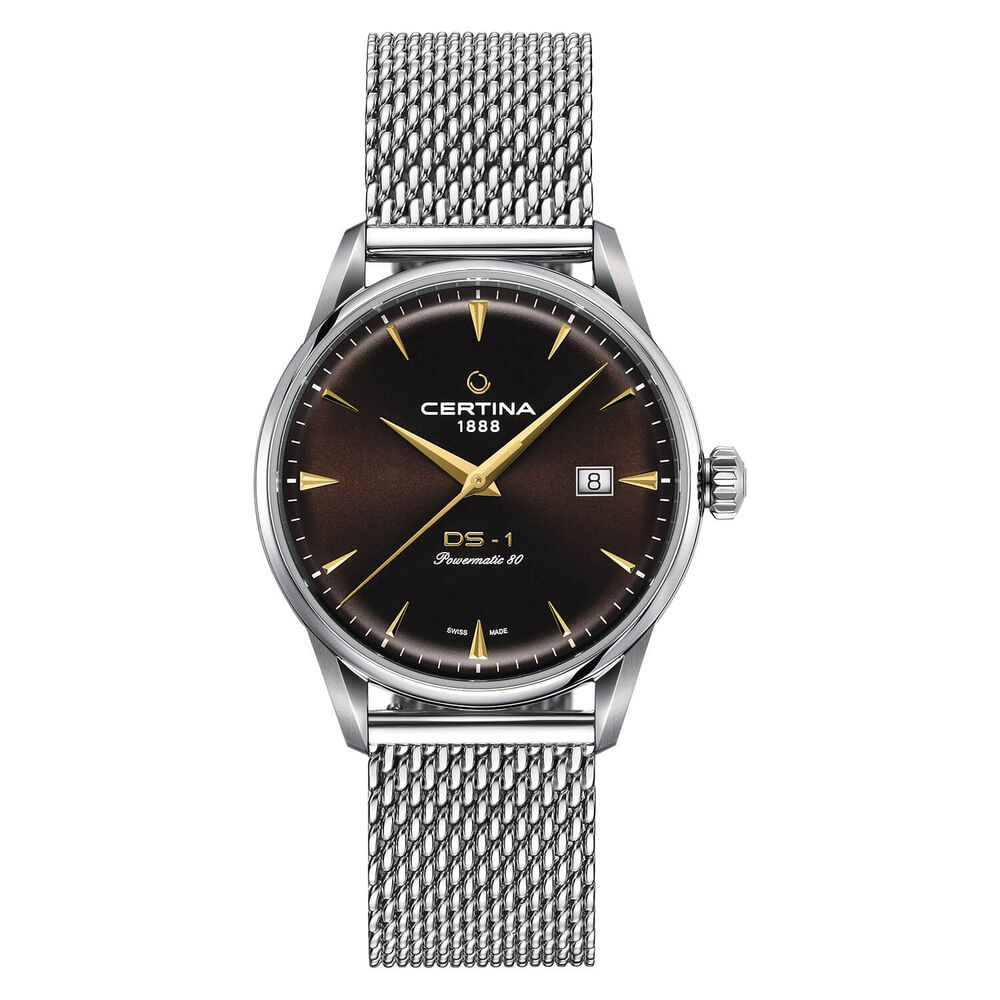 Certina DS-1 Powermatic Black Dial Rose Gold Index Steel Case Bracelet Watch