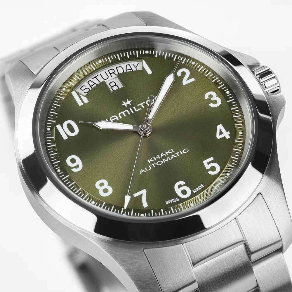 Hamilton Khaki Field King Day-Date 40mm Green Dial Steel Bracelet Watch