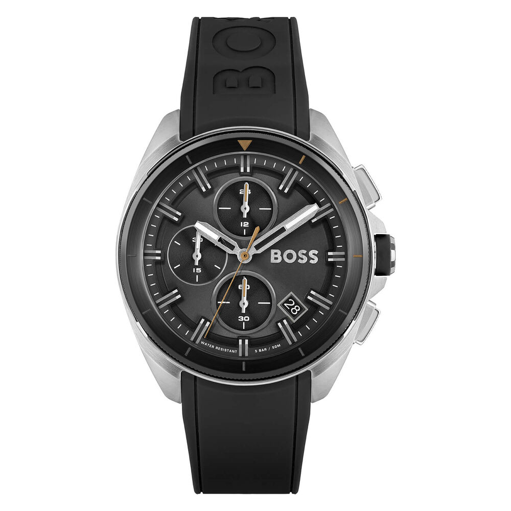 Hugo Boss Volane Chronograph 44mm Quartz Black Dial Steel Case Black Rubber Strap Watch image number 0