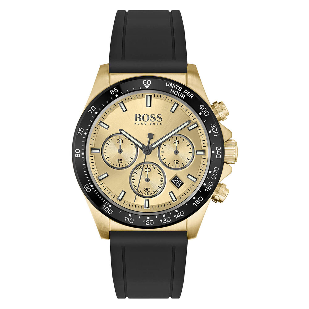 BOSS Hero 43mm Champagne Dial Chronograph Rose Gold IP Case Bezel Watch