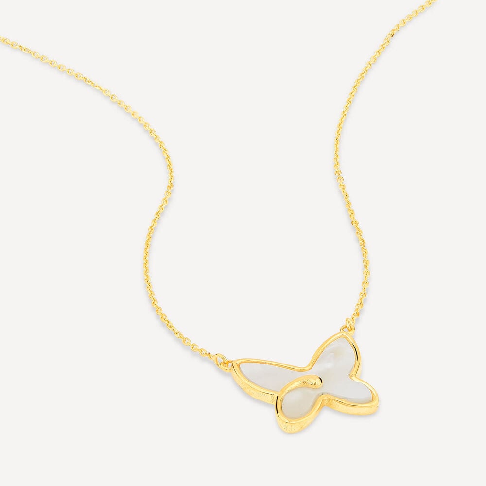 9ct Yellow Gold Mother of Pearl Butterfly Necklet image number 2