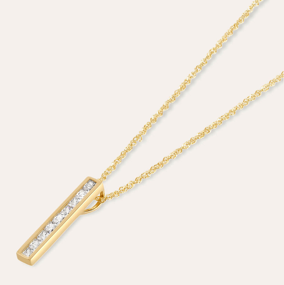 9ct Yellow Gold Channel Set Cubic Zirconia Bar Pendant (Chain Included)