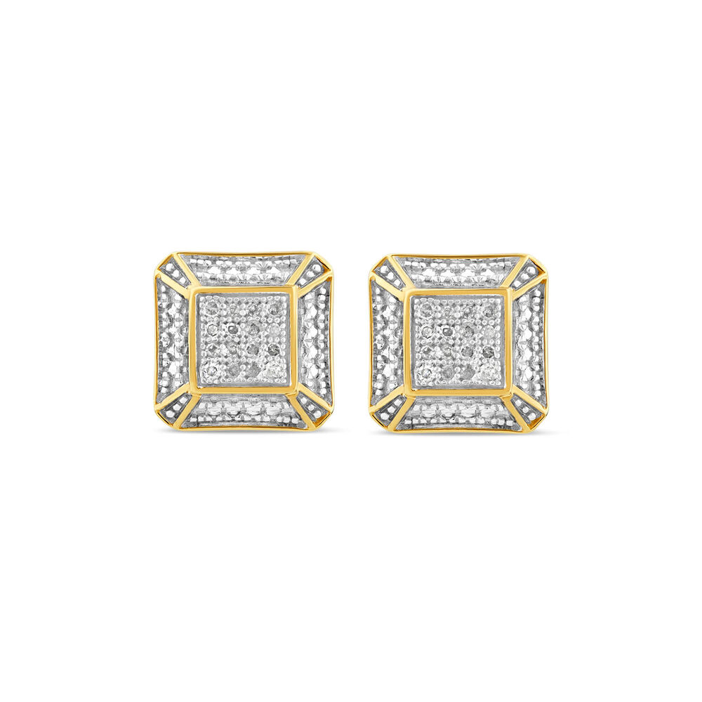 9ct Yellow Gold Square Pave Diamond Earrings image number 0