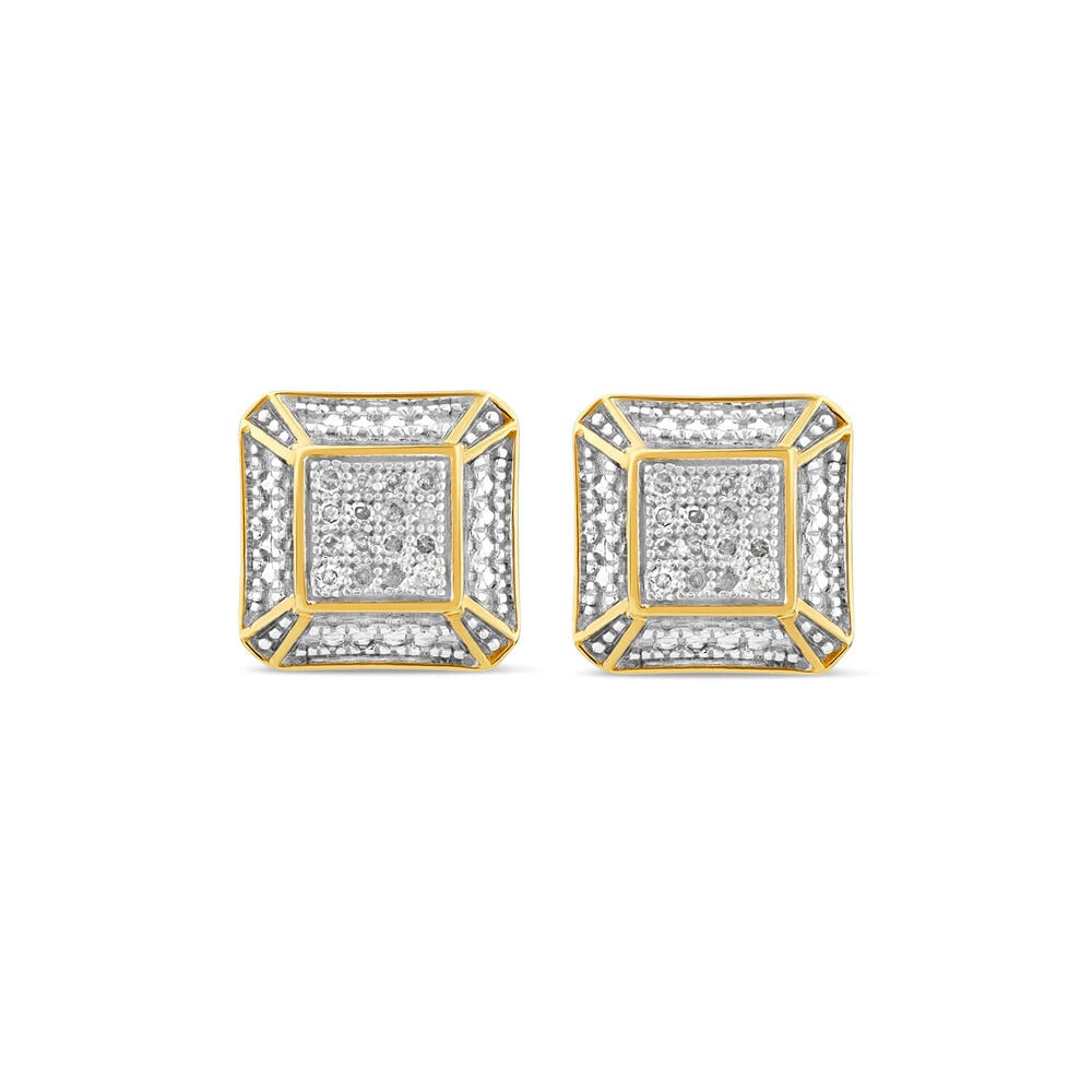 9ct Yellow Gold Square Pave Diamond Earrings