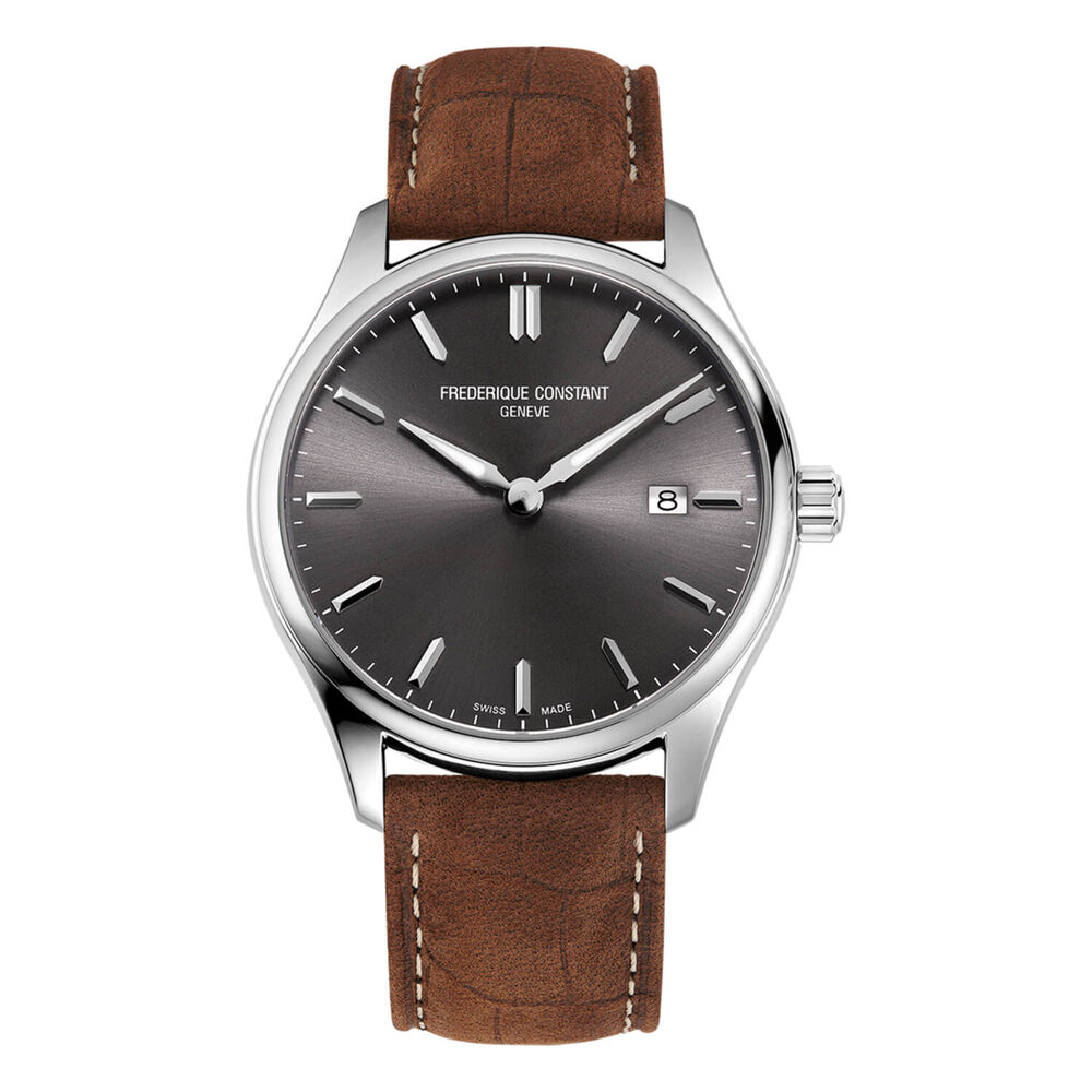 Frederique Constant Gentlemen Classic 40mm Quartz Grey Dial Brown Leather Strap Watch image number 0