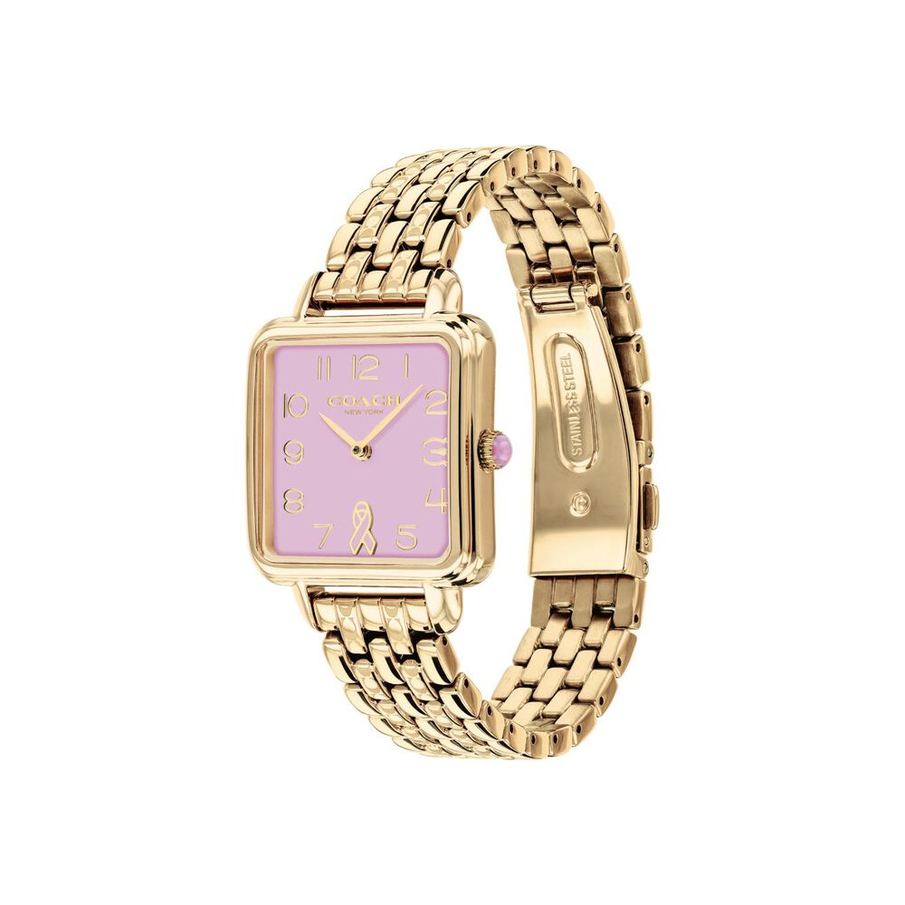 Coach Cass 28mm Pink Dial Gold Tone Steel Bracelet Watch