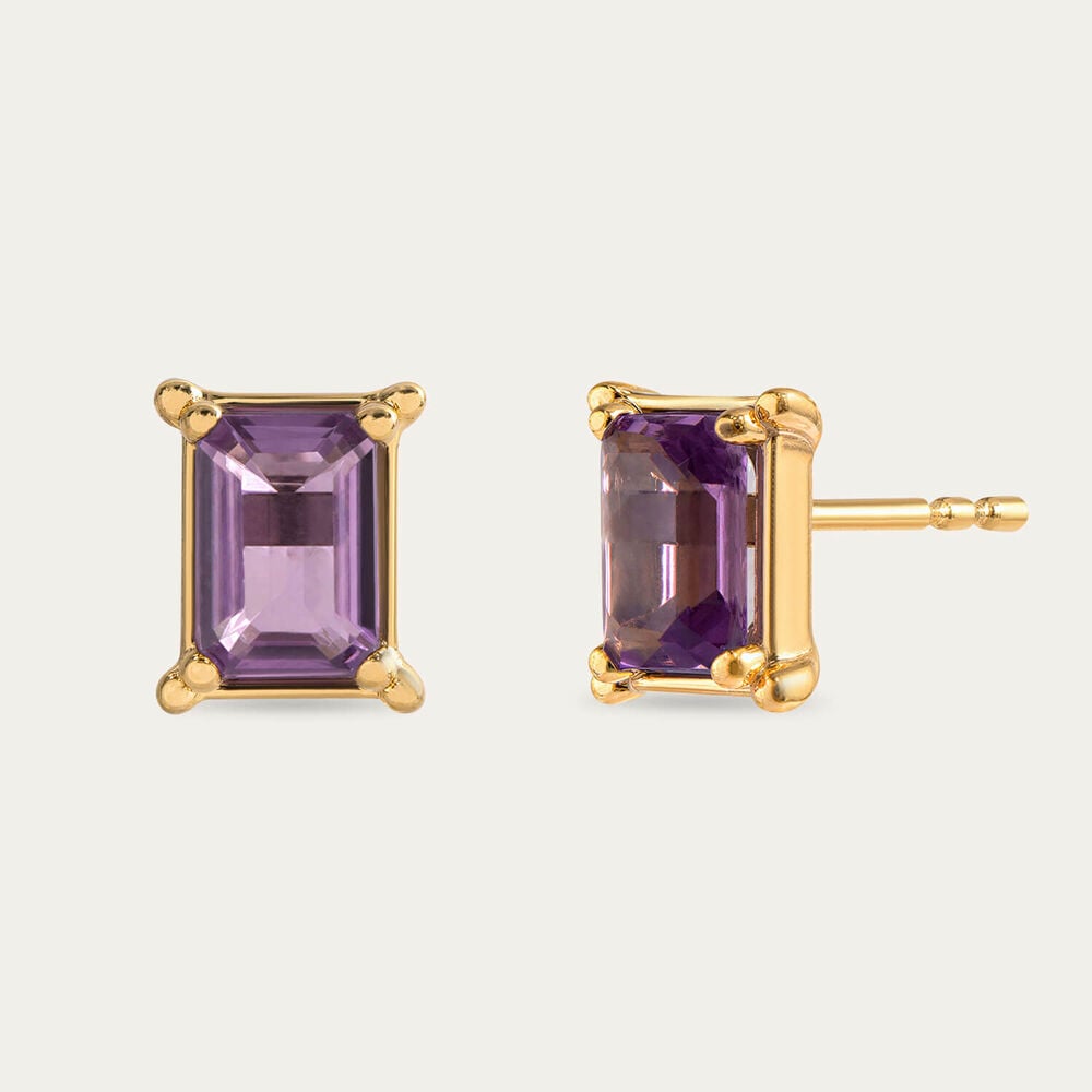 9ct Yellow Gold Rectangular Amethyst Stud Earrings