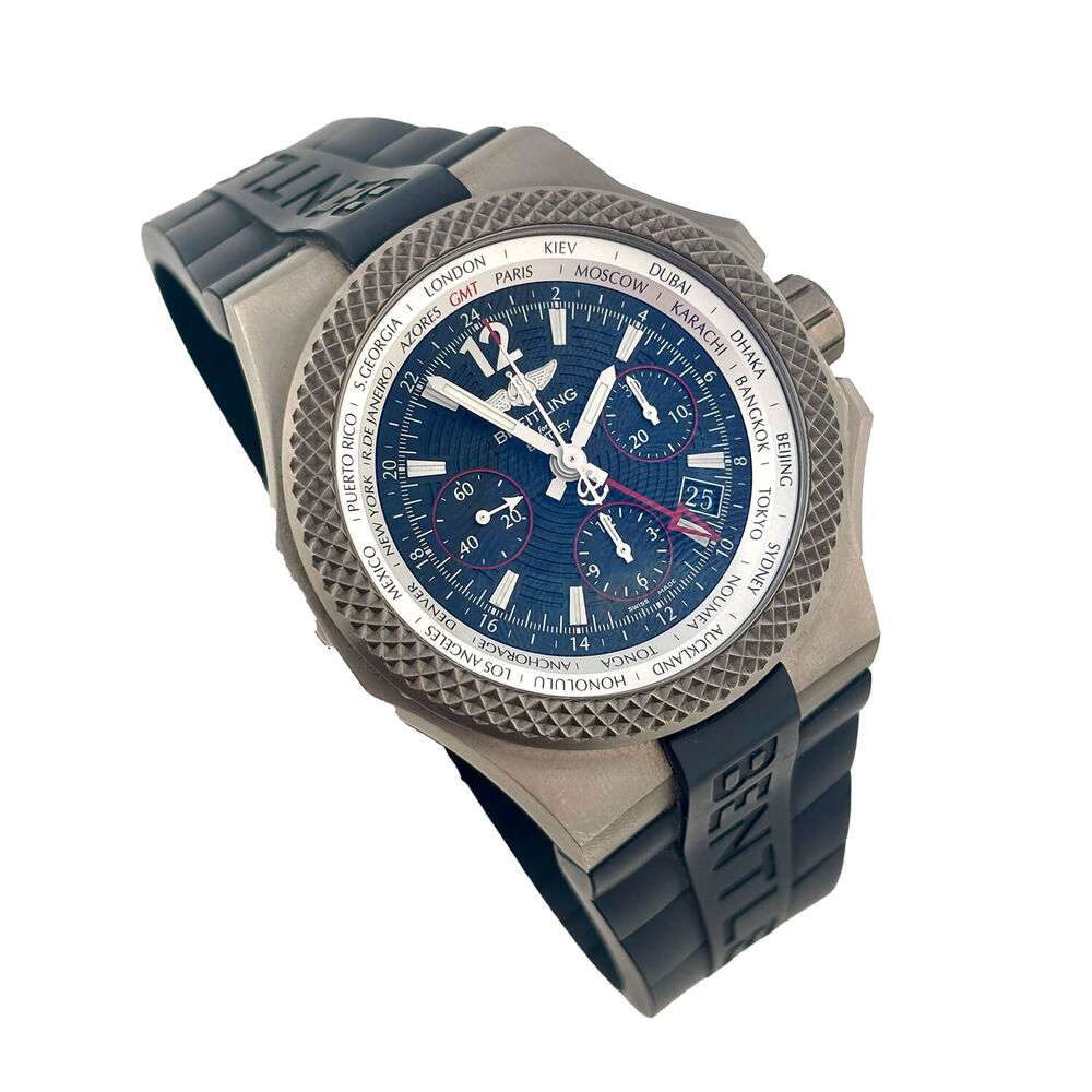 Pre-Owned Breitling Bentley GMT Light Body 45mm Black Dial Rubber Strap Watch