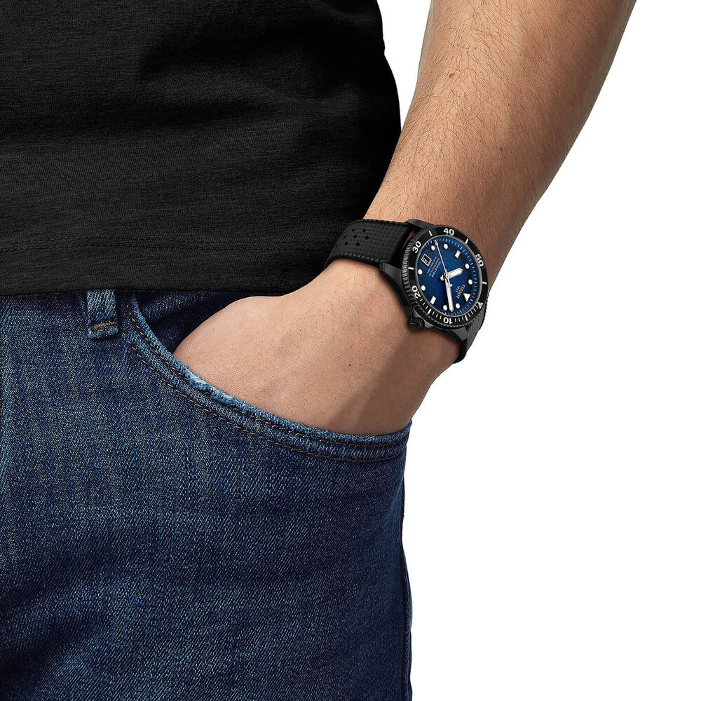 Tissot Seastar Powermatic 80 40mm Blue Dial Black Bezel Rubber Strap Watch image number 5