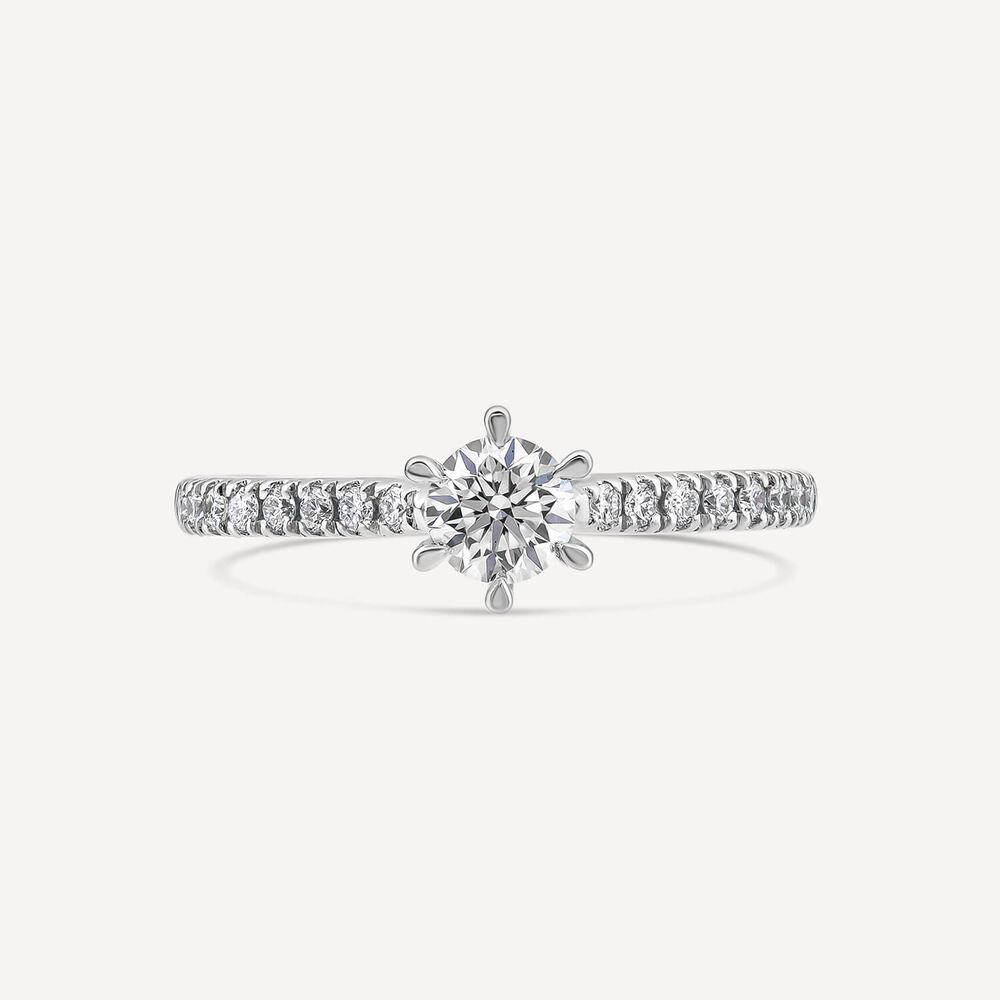 Platinum 0.40ct Round Diamond Six Claw Solitaire & Shoulders Ring image number 1