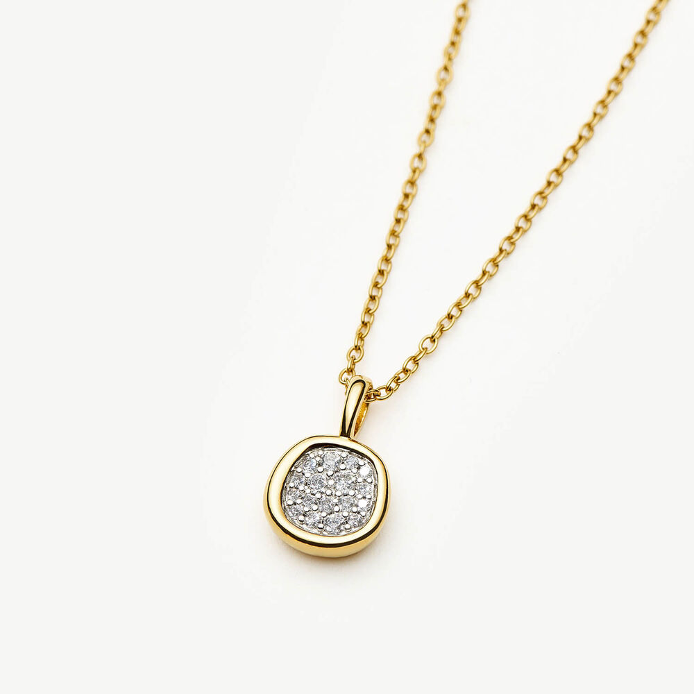Missoma 18ct Gold Plated Brass Molten Soft Square Pave Cubic Zirconia Pendant Necklace