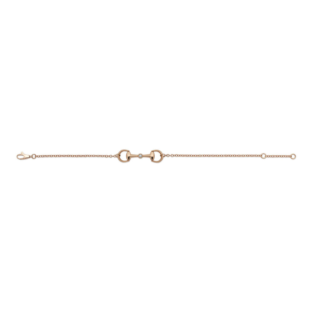 Gucci Horsebit 18k Rose Gold 0.03ct Diamond Pendant Chain Bracelet (Size M, 6.7")