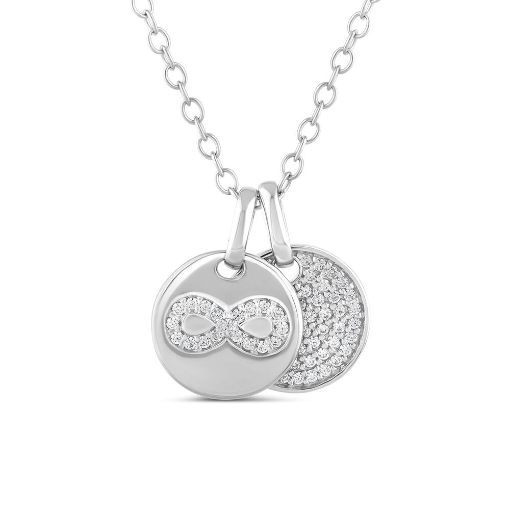 Sterling Silver Infinity And Cubic Zirconia Pave Two-Disc Pendant
