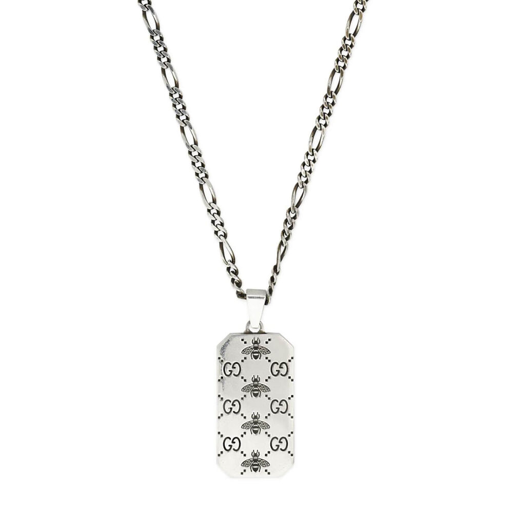 Gucci Signature Silver Interlocking Bee-Motif Tag Necklace image number 2