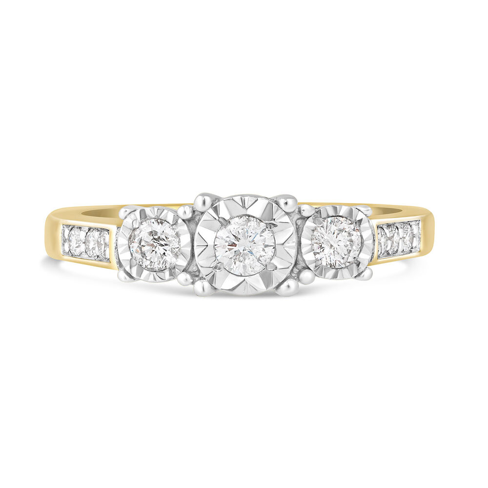 Ladies 9ct Gold Illusion 3 stone With Diamond Set Band .33ct