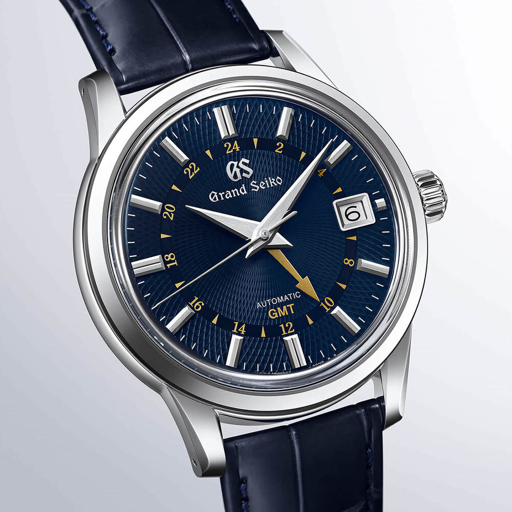 Grand Seiko 'Moondrop' Contemporary Classics GMT 39.5mm Blue Dial Leather Strap Watch image number 2