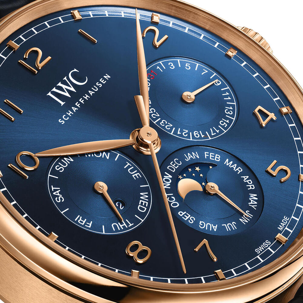 IWC Schaffhausen Portugieser Perpetual Calendar 42 Blue Dial Leather Strap Watch image number 2