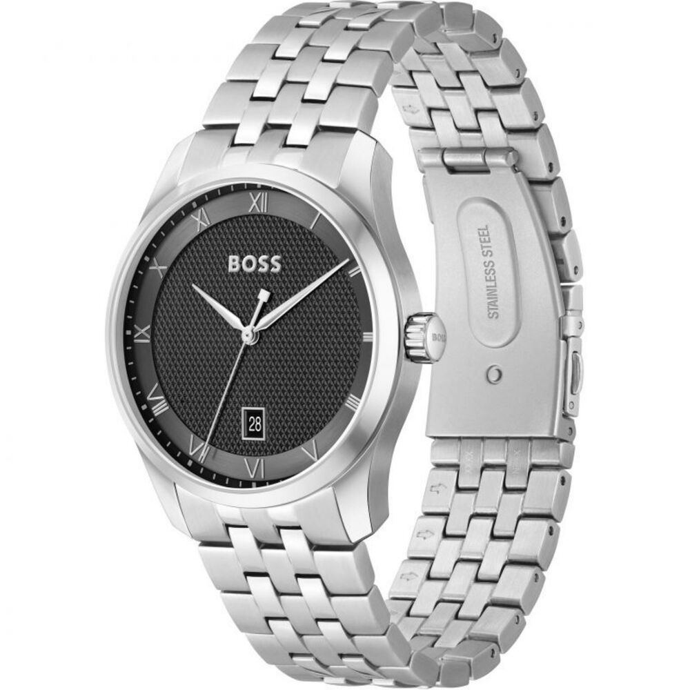 BOSS Principle 41mm Black Dial 3 Hands Mesh Bracelet Watch image number 2