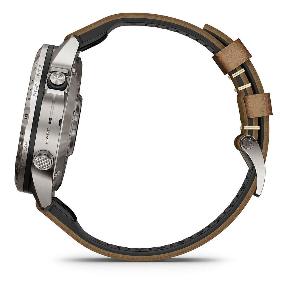 Garmin MARQ® Adventurer (Gen 2) 46mm Titanium Case Brown Hybrid Strap Watch image number 5