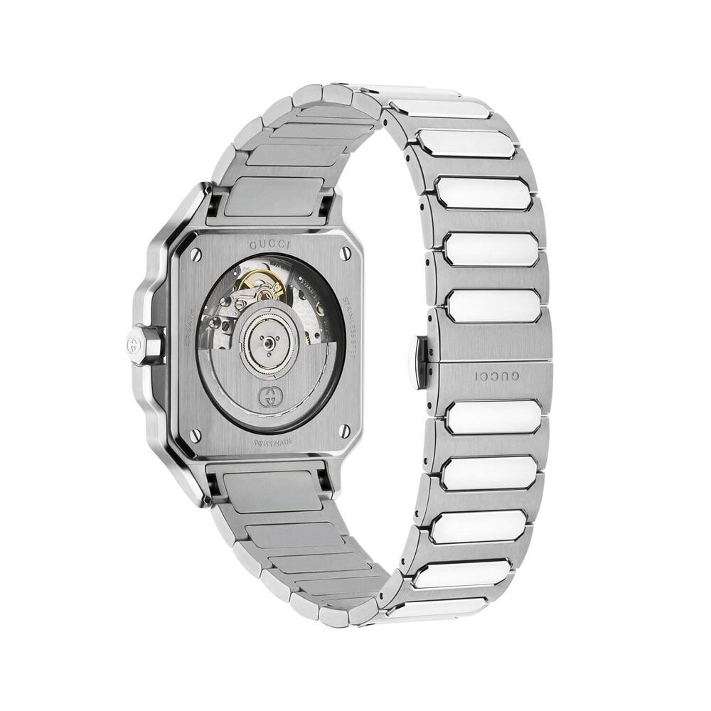 Gucci G-Flat 36mm Black Dial Stainless Steel Bracelet Watch